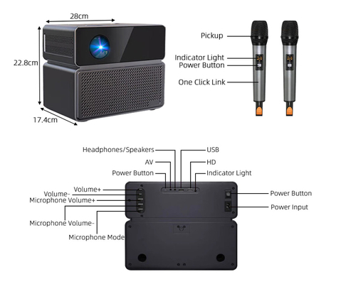 Ehomm T1 Karaoke System 1080P KTV Projector 30W Smart Home Projector