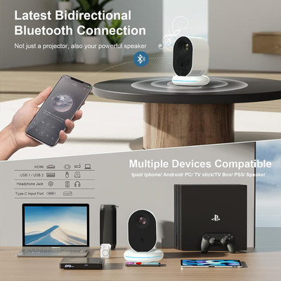 C1 White Cordless Mini Projector 20000mAh Lithium Battery Smart Android Projector