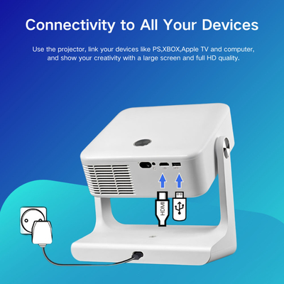 D1 White FHD Android Smart Projector Auto Focus Rotating Flip Video Movie Projector