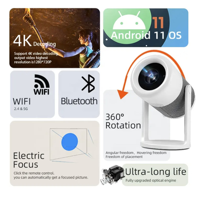 J1 Mini Portable Projector Android 11.0 Flexible Multi Angle Projection Projector