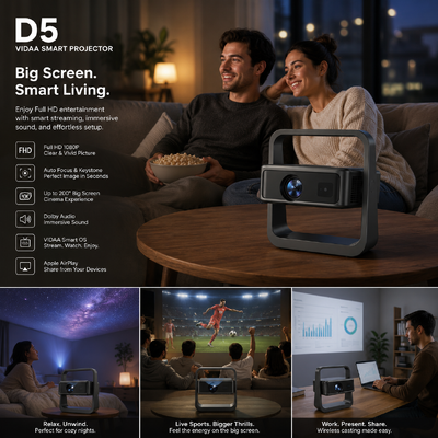 D5 Graphite Smart Projector with VIDAA OS | Portable 1080P Home Theater with Apple AirPlay 2